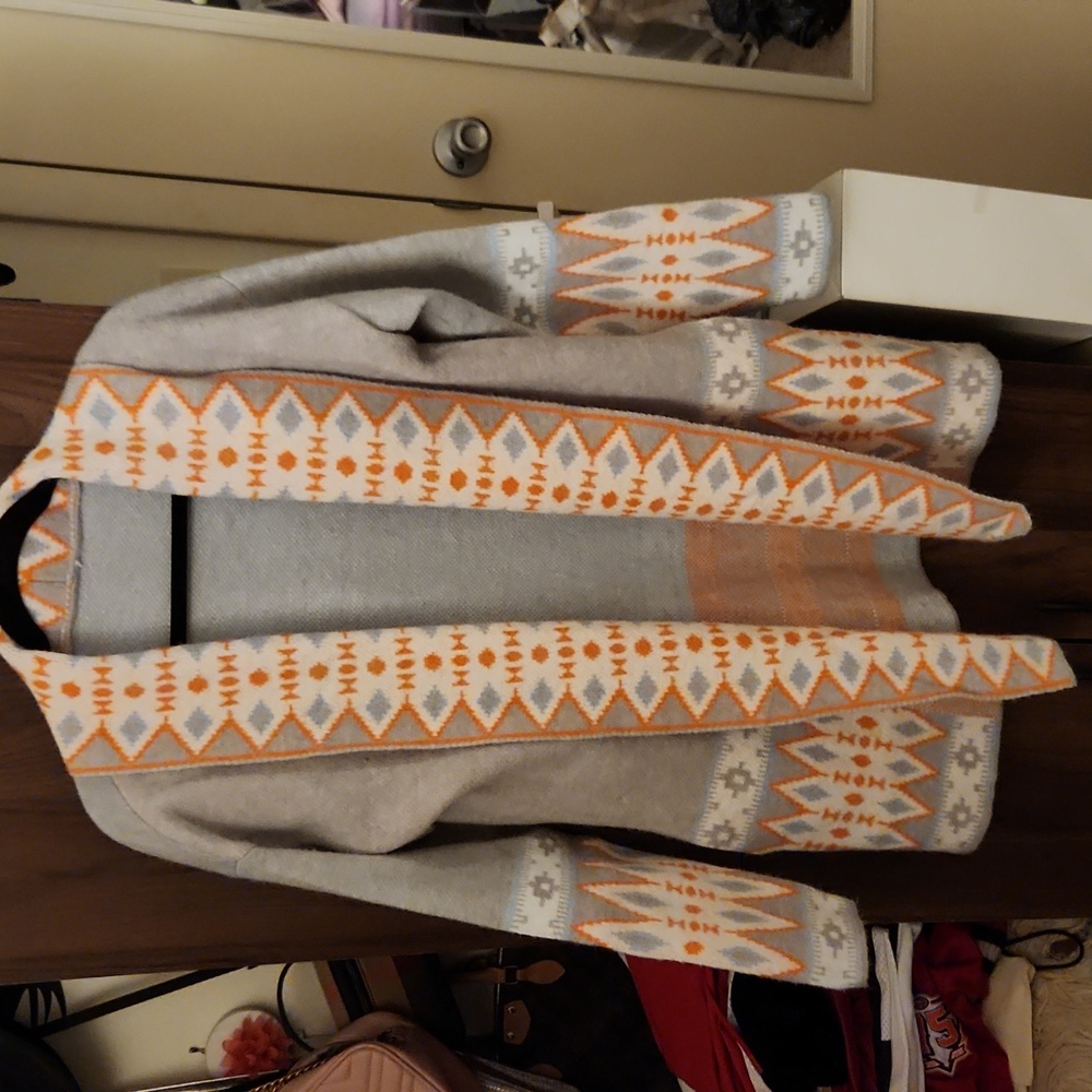 Sweater cardigan grey with orange size medium